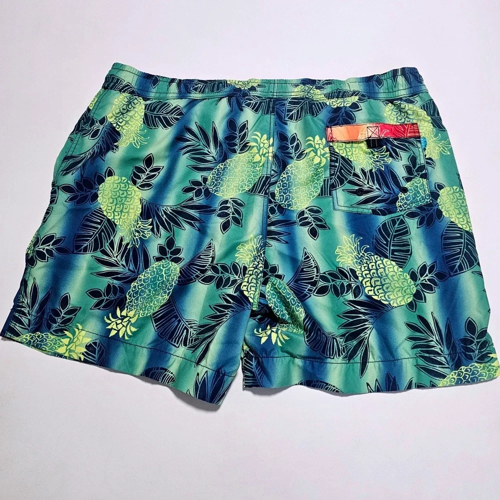 Tommy Bahama Mens Blue Green Pineapple Tropical Print Swim Trunks Mesh Lined L